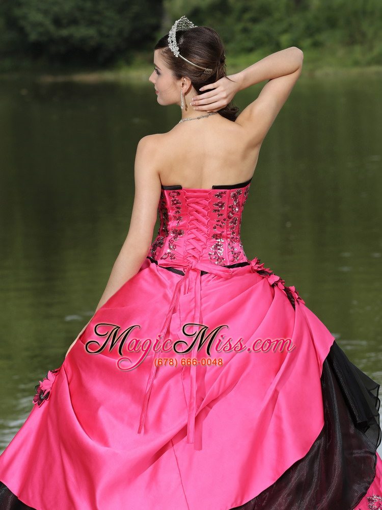 wholesale hot pink for 2013 quinceanera dress hand made flowers with emdroidery
