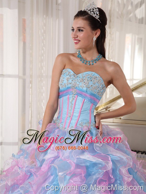 wholesale multi-color ball gown sweetheart floor-length organza appliques quinceanera dress
