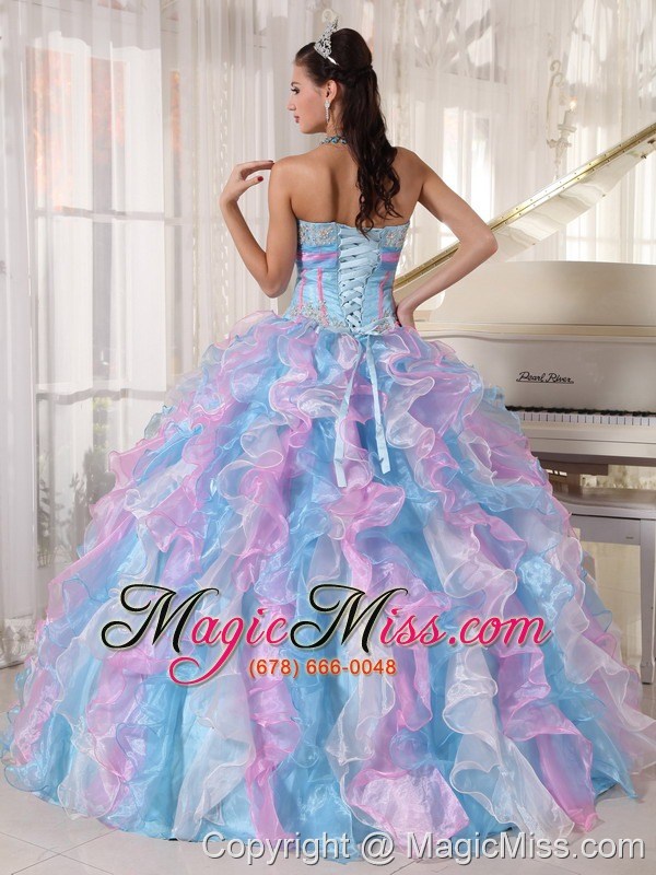 wholesale multi-color ball gown sweetheart floor-length organza appliques quinceanera dress
