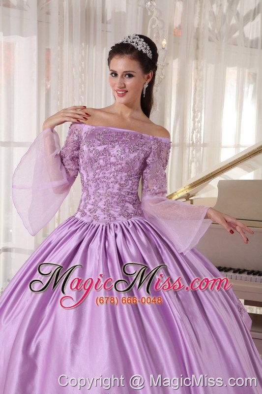 wholesale lavender ball gown off the shoulder floor-length taffeta and organza appliques quinceanera dress