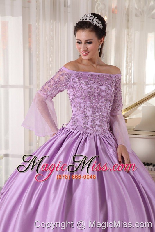 wholesale lavender ball gown off the shoulder floor-length taffeta and organza appliques quinceanera dress