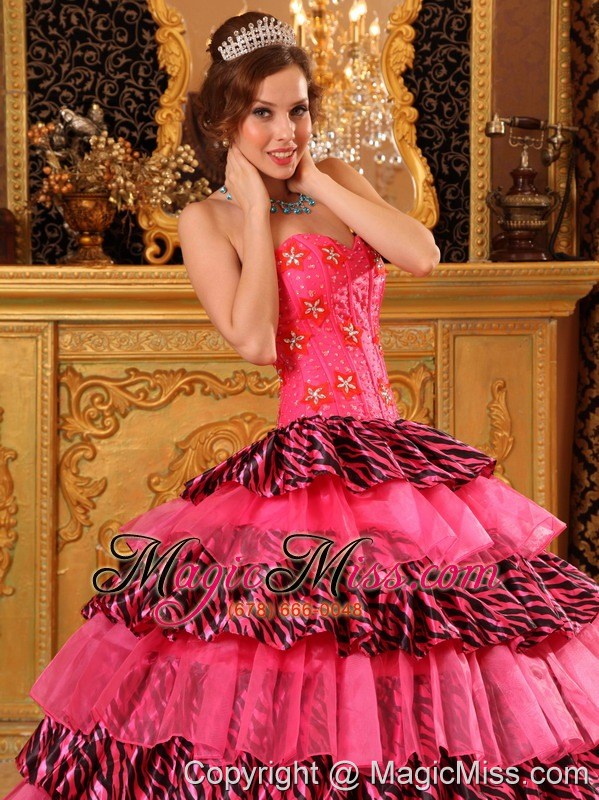 wholesale beautiful ball gown sweetheart floor-length organza and zara beading hot pink quinceanera dress