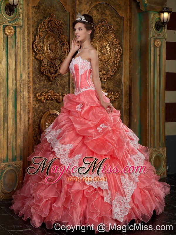 wholesale waltermelon ball gown strapless floor-length ruffles organza quinceanera dress