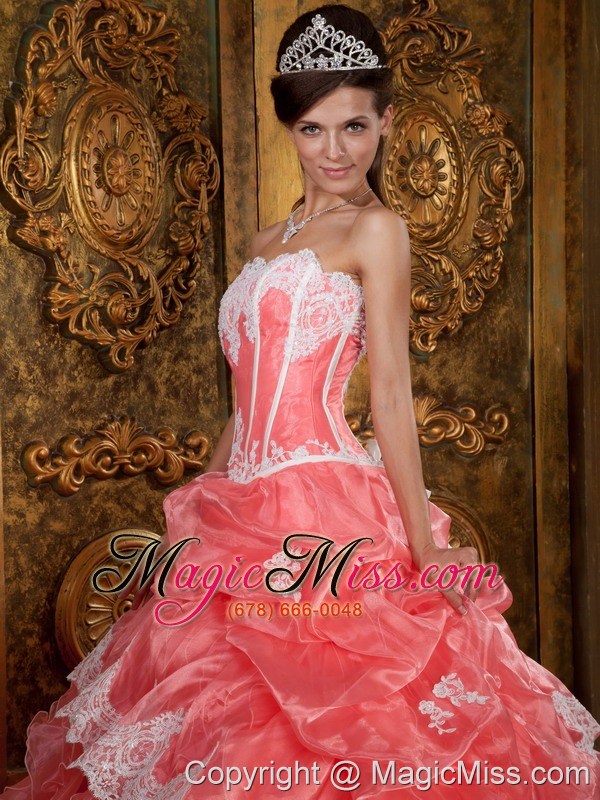 wholesale waltermelon ball gown strapless floor-length ruffles organza quinceanera dress