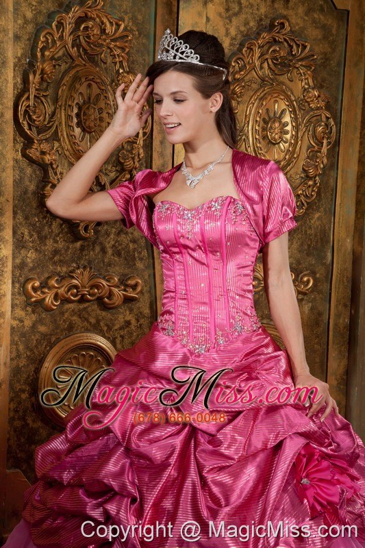 wholesale hot pink ball gown sweetheart floor-length taffeta and organza appliques quinceanera dress