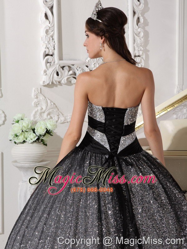 wholesale black ball gown sweetheart floor-length sequined and tulle appliques quinceanera dress