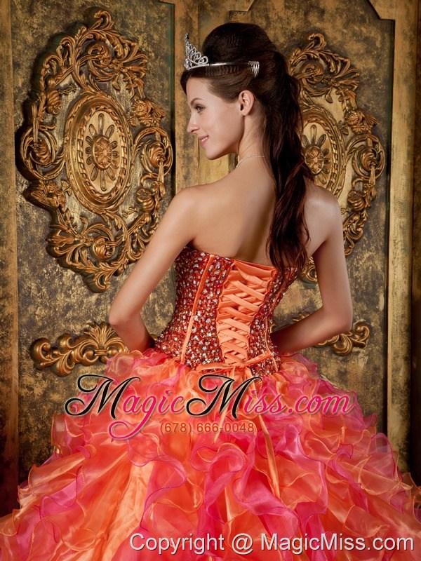 wholesale multi-color ball gown strapless floor-length organza beading and ruffles quinceanera dress