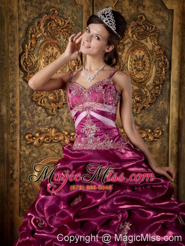 wholesale fuchsia ball gown strap floor-length taffeta beading quinceanera dress