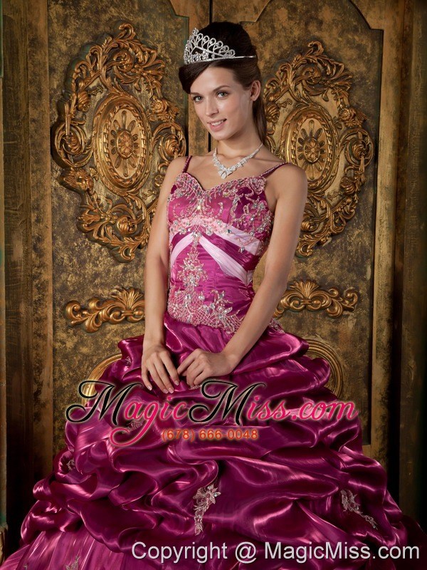 wholesale fuchsia ball gown strap floor-length taffeta beading quinceanera dress