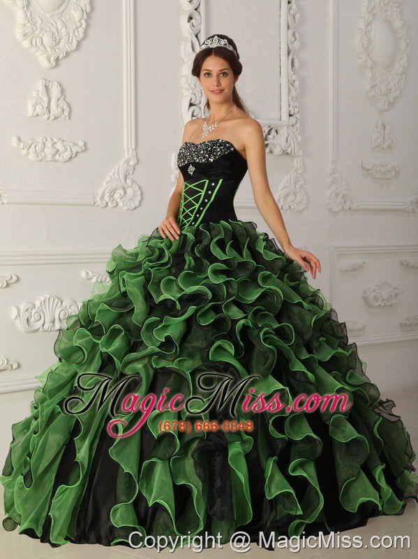 wholesale green ball gown sweetheart floor-length organza beading quinceanera dress