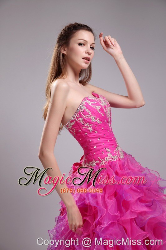 wholesale fuchsia ball gown sweetheart floor-length orangza appliques quinceanera dress
