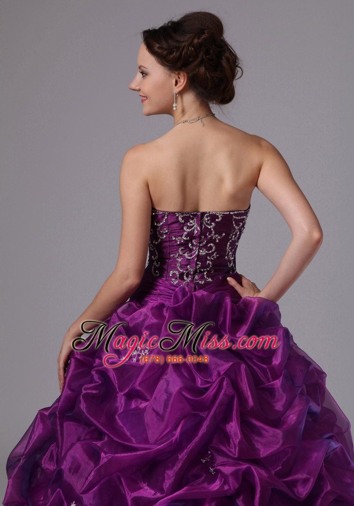 wholesale embroider and pick-ups sweep train for eggplant purple quinceanera dress for custom made in griffin georgia