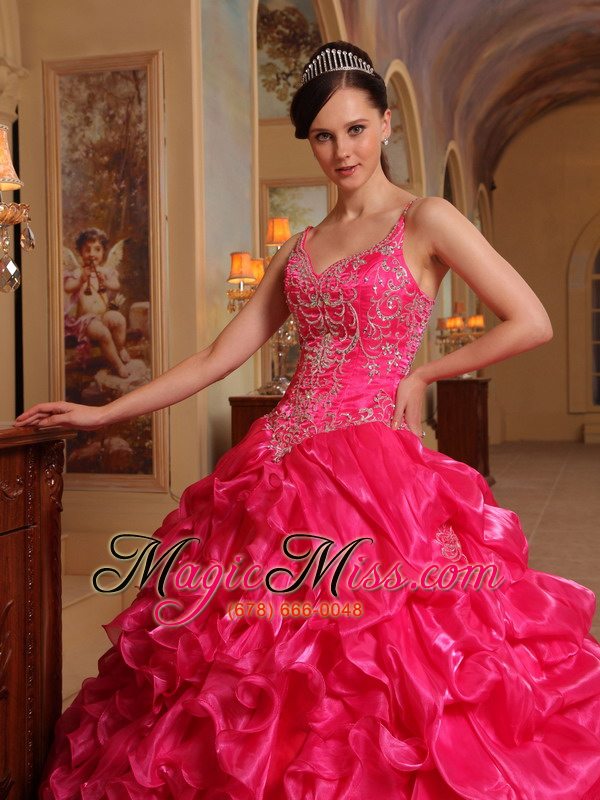 wholesale red ball gown spaghetti straps floor-length organza embroidery quinceanera dress