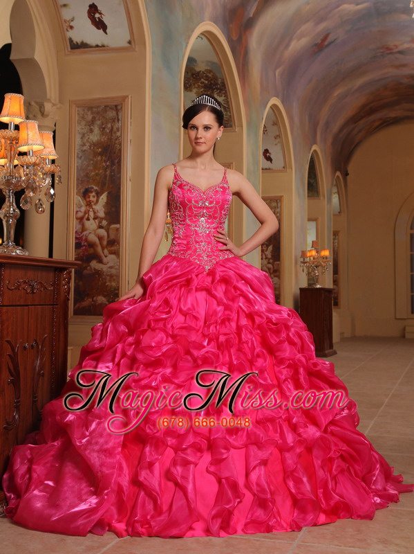wholesale red ball gown spaghetti straps floor-length organza embroidery quinceanera dress