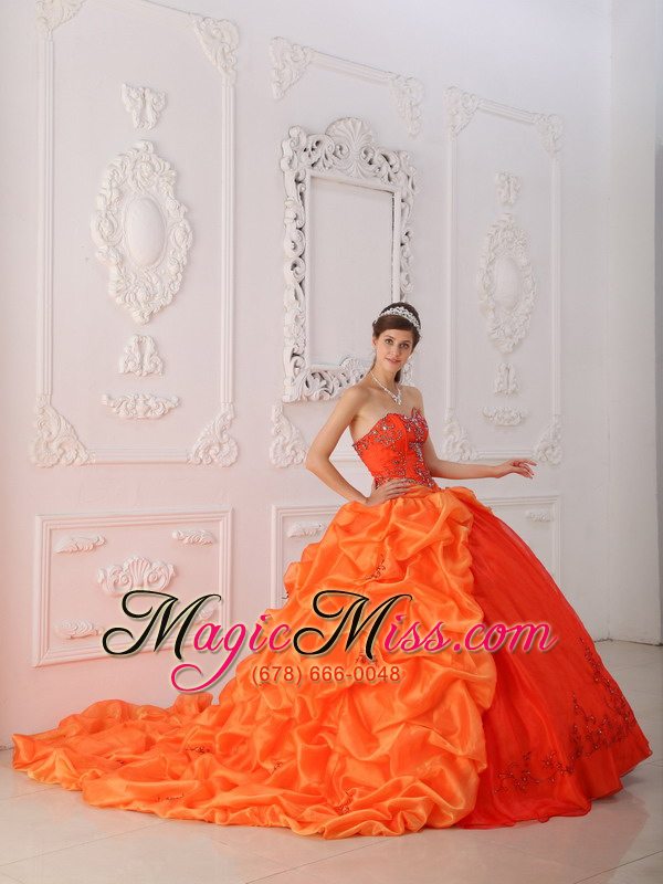 wholesale orange red ball gown sweetheart floor-length taffeta beading and appliques quinceanera dress