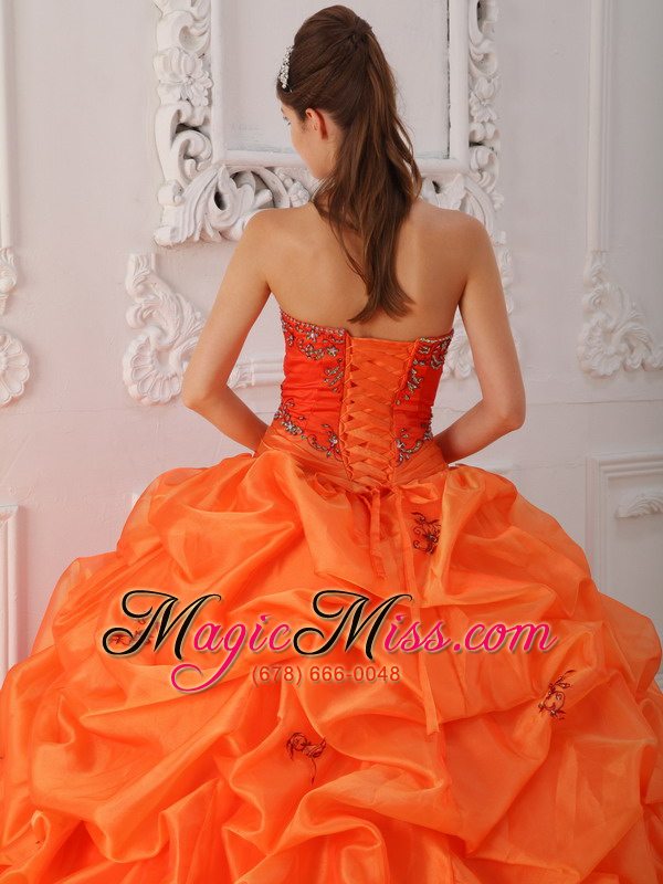 wholesale orange red ball gown sweetheart floor-length taffeta beading and appliques quinceanera dress
