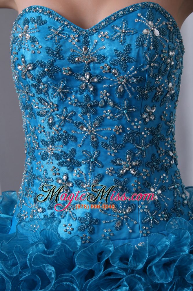 wholesale blue a-line / princess sweetheart brush train organza beading and ruffles quinceanea dress