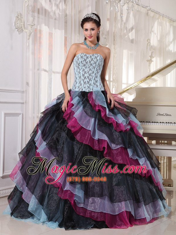 wholesale multi-color ball gown strapless floor-length organza appliques with beading quinceanera dress