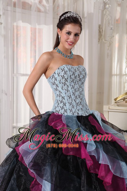 wholesale multi-color ball gown strapless floor-length organza appliques with beading quinceanera dress