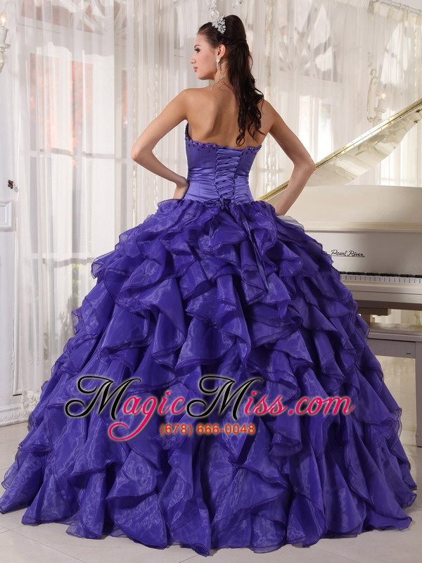 wholesale purple ball gown strapless floor-length satin and organza beading quinceanera dress