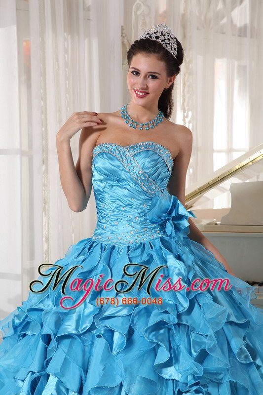 wholesale teal ball gown sweetheart floor-length organza beading quinceanera dress