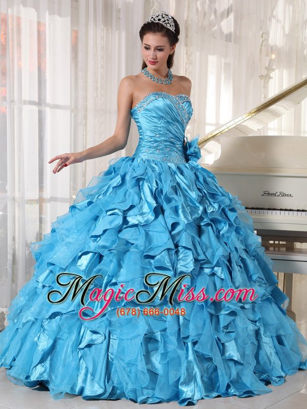 wholesale teal ball gown sweetheart floor-length organza beading quinceanera dress