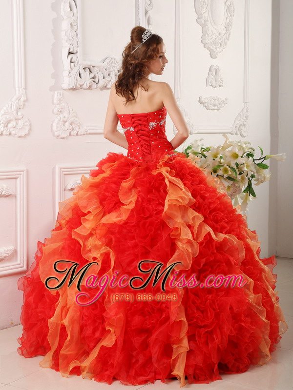wholesale red ball gown sweetheart floor-length organza appliques and beading quinceanera dress