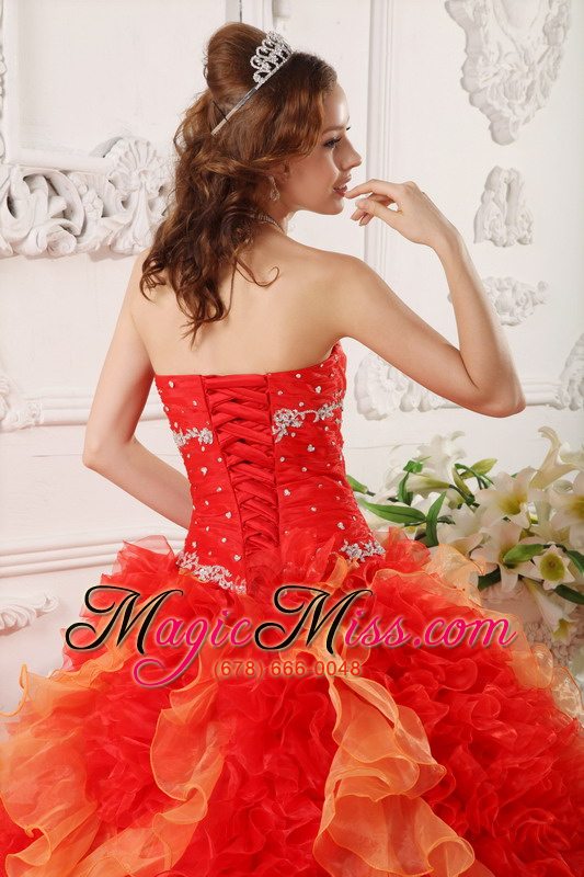 wholesale red ball gown sweetheart floor-length organza appliques and beading quinceanera dress