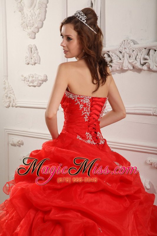 wholesale red ball gown strapless floor-length organza beading and ruffles quinceanera dress