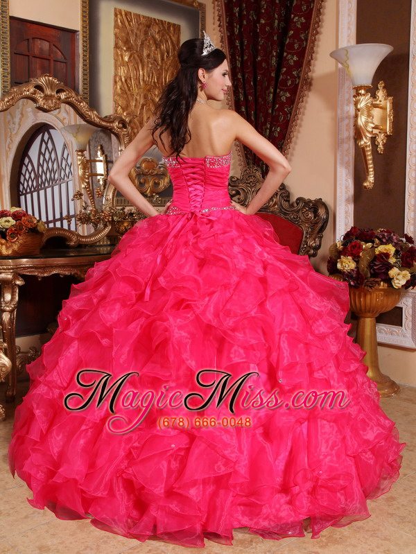 wholesale coral red ball gown sweetheart floor-length organza beading quinceanera dress