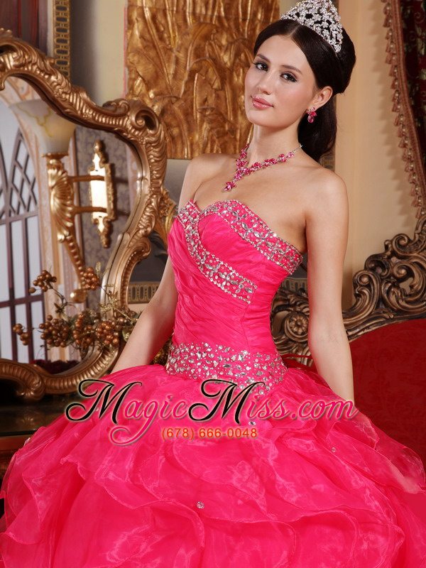 wholesale coral red ball gown sweetheart floor-length organza beading quinceanera dress