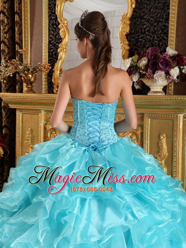 wholesale aqua blue ball gown sweetheart floor-length ruffles organza quinceanera dress