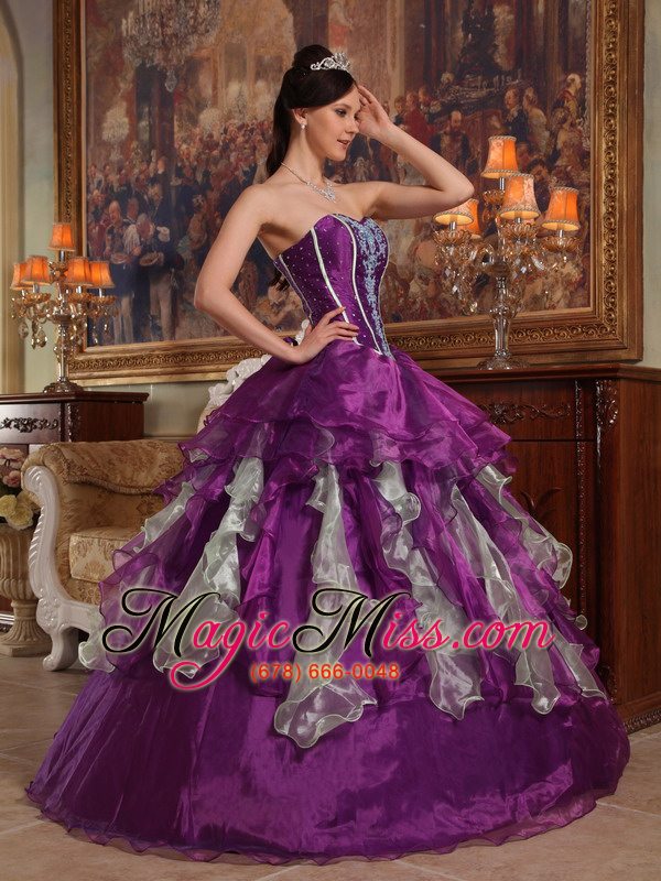 wholesale purple ball gown sweetheart floor-length organza beading quinceanera dress