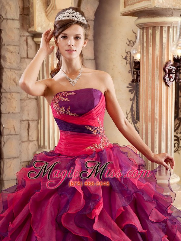 wholesale multi-color ball gown strapless floor-length organza ruffles quinceanera dress