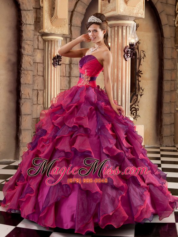 wholesale multi-color ball gown strapless floor-length organza ruffles quinceanera dress