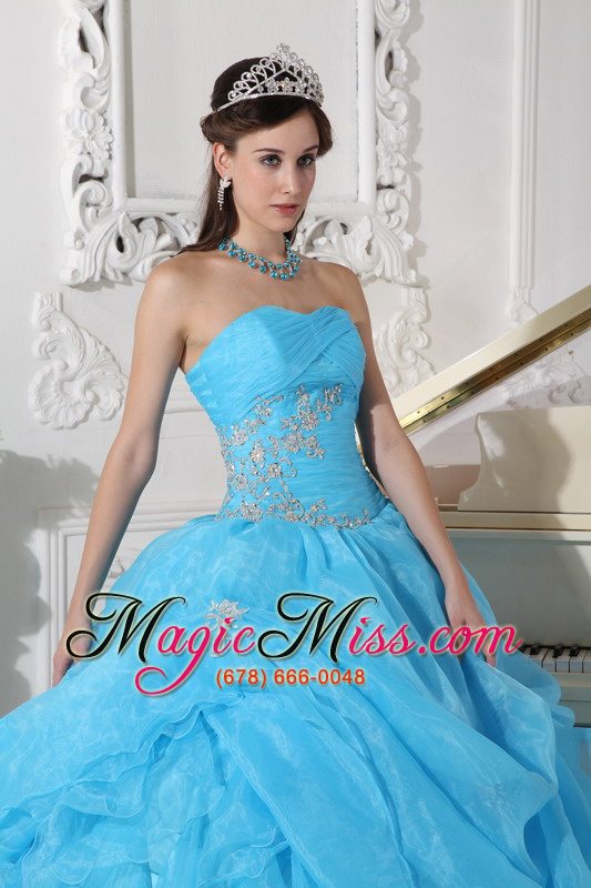 wholesale aqua blue ball gown strapless floor-length organza beading quinceanera dress
