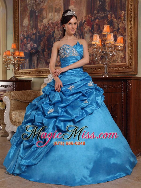 wholesale blue ball gown sweetheart floor-length beading taffeta quinceanera dress