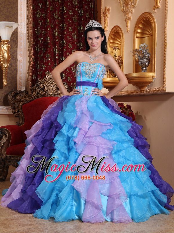 wholesale multi-color ball gown sweetheart floor-length organza beading and appliques quinceanera dress