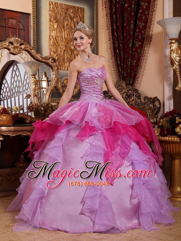 wholesale affordable ball gown sweetheart floor-length organza beading quinceanera dress