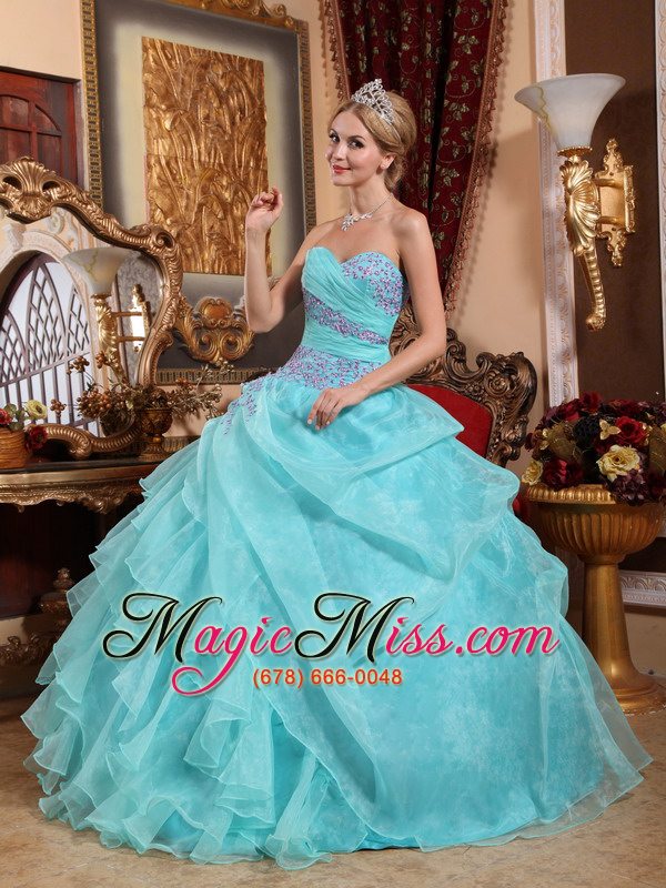 wholesale baby blue ball gown sweetheart floor-length organza appliques and ruch quinceanera dress