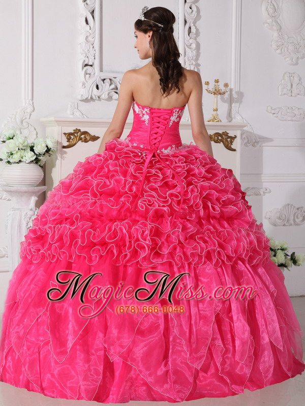 wholesale hot pink ball gown strapless floor-length organza embroidery with beading quinceanera dress