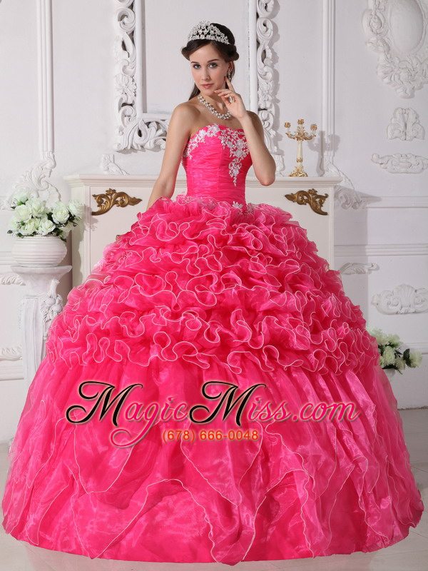 wholesale hot pink ball gown strapless floor-length organza embroidery with beading quinceanera dress