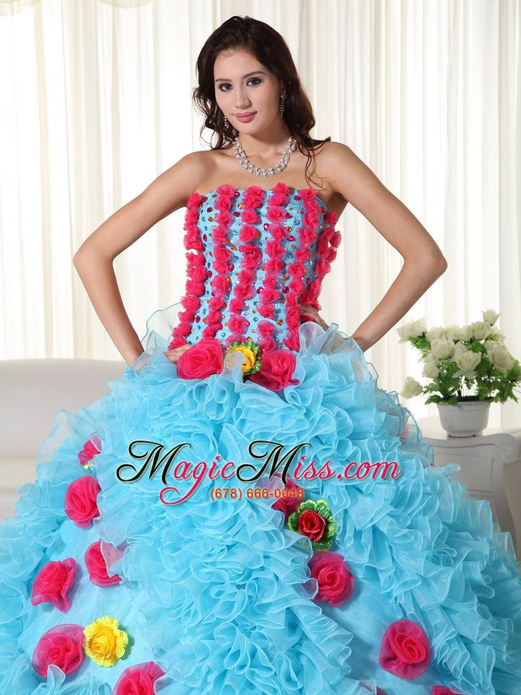 wholesale aqua ball gown strapless floor-length organza beading quinceanera dress