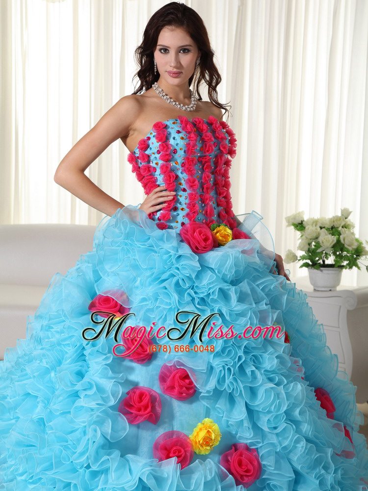 wholesale aqua ball gown strapless floor-length organza beading quinceanera dress