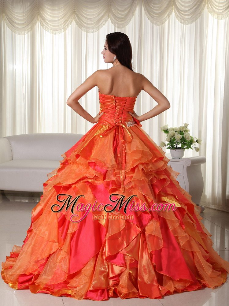 wholesale orange ball gown sweetheart floor-length organza appliques quinceanera dress