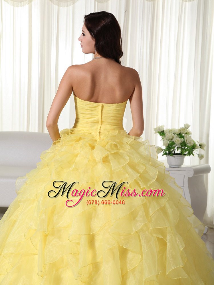 wholesale yellow ball gown sweetheart neck floor-length organza appliques quinceanera dress