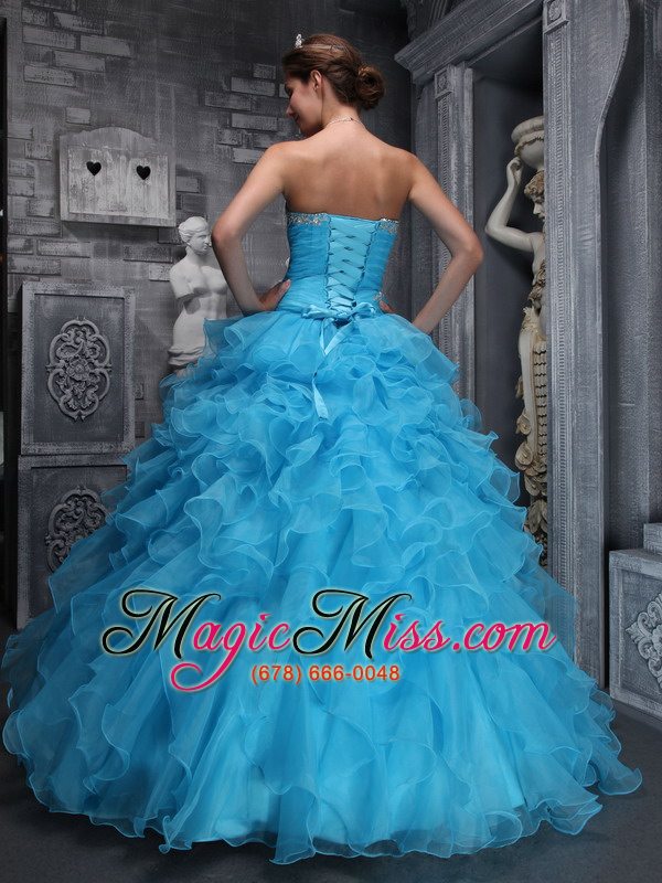 wholesale beautiful ball gown sweetheart floor-length taffeta and organza beading and appliques aqua blue quinceanera dress