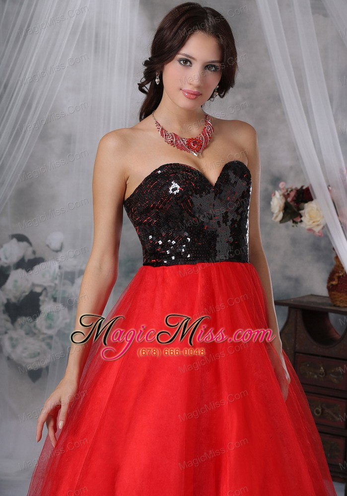 wholesale red and black a-line / princess sweetheart floor-length sequins paillette prom dress