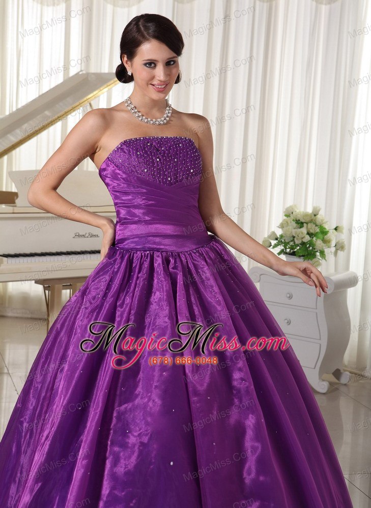 wholesale eggplant purple quinceanera dress for custom made taffeta and organza beaded decorate strapless