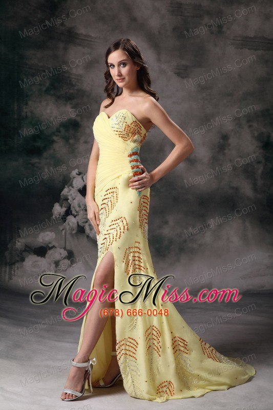 wholesale yellow column / sheath sweetheart floor-length chiffon beading prom dress